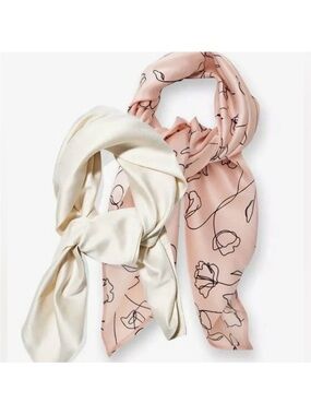 Elegant Cream & Blush Floral Silk Scarf Set - Hair Scarves by Lark & Ives NIP